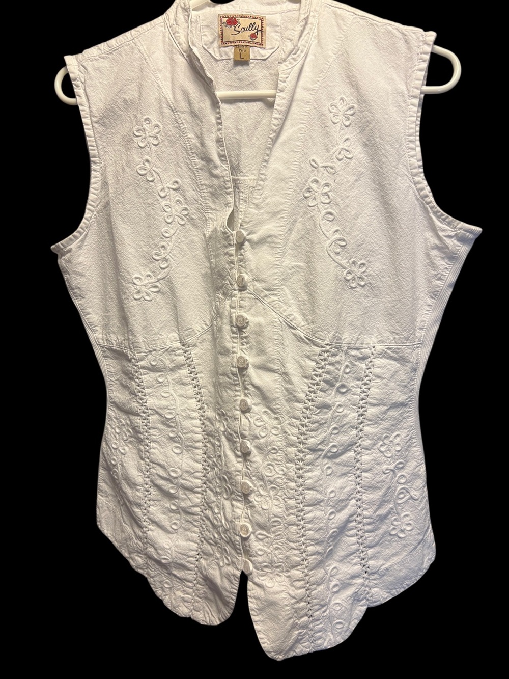 Scully White Blouse with Rose Embroidery Sz L